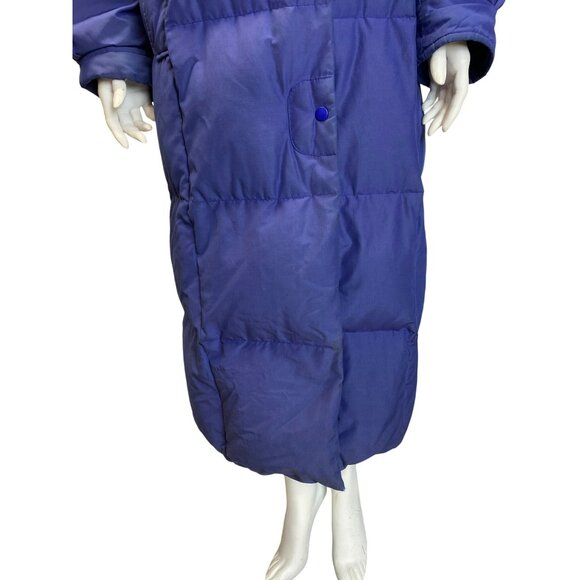 Eddie Bauer Goose Down Duffle Coat Full Length Parka Hooded Blue Large Womens - Picture 4 of 9